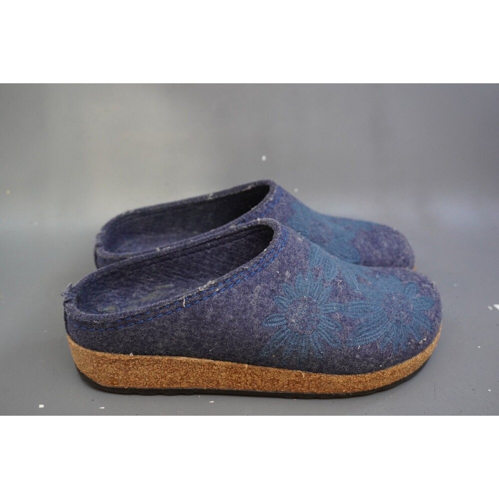 Haflinger Women's Spirit Boiled Wool Clogs Jeans Blue Flowers Size 38 US 7 7.5